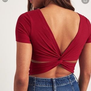 hollister red twist back crop top